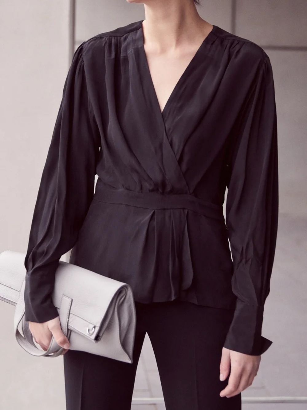 The Kooples Black Wrap Blouse with Belted Waist Size 2